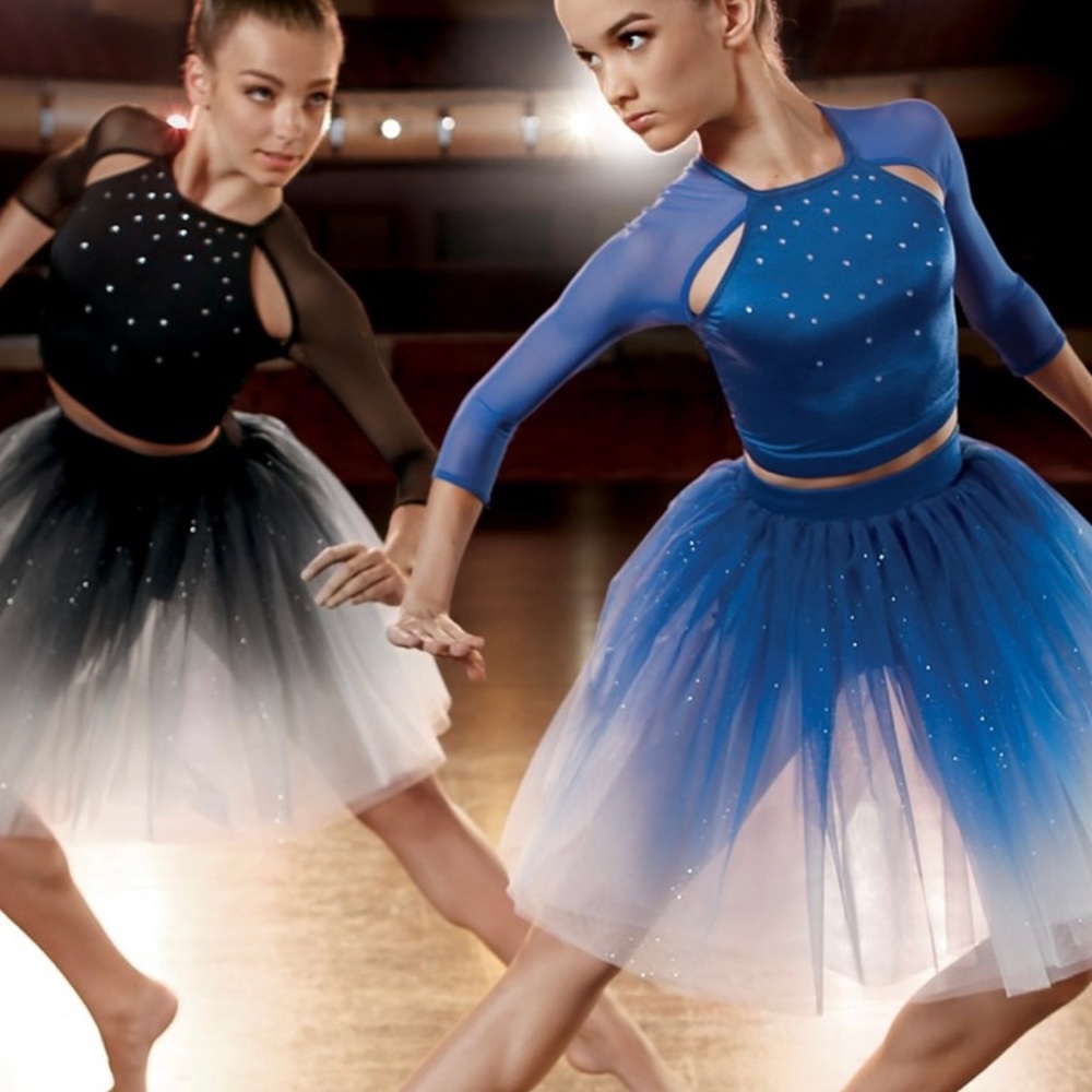 Weissman Blue & White Ombré Two Piece Dance Costume